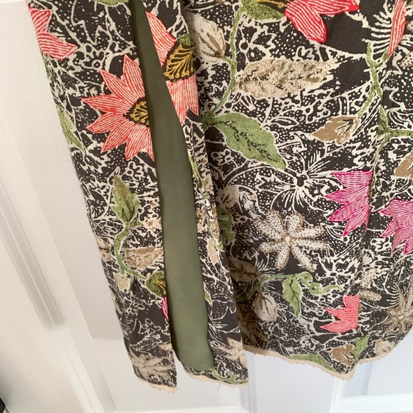 SIGRID OLSEN Sport Sleeveless Dress Green Floral Sz 10 Long Lace Trim V Neck Vtg - Picture 8 of 13